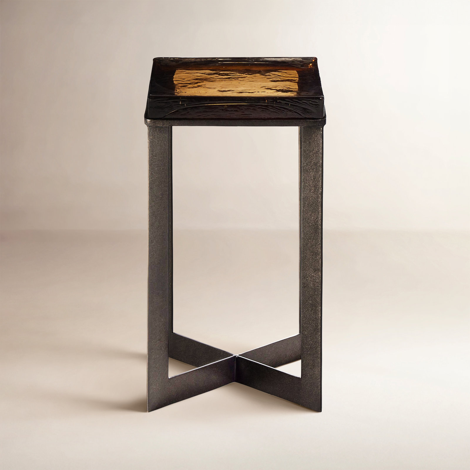 Alexzis Cast Glass End Table-Clear Cast Glass, Burnished Charcoal, Cast Glass