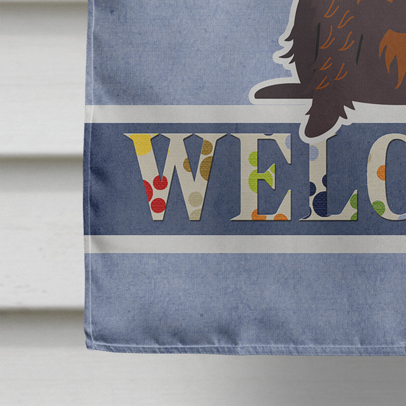 Polyester 2 côtés 40 x 28 po welcome drapeau maison, Teckel à poil dur chocolat assis