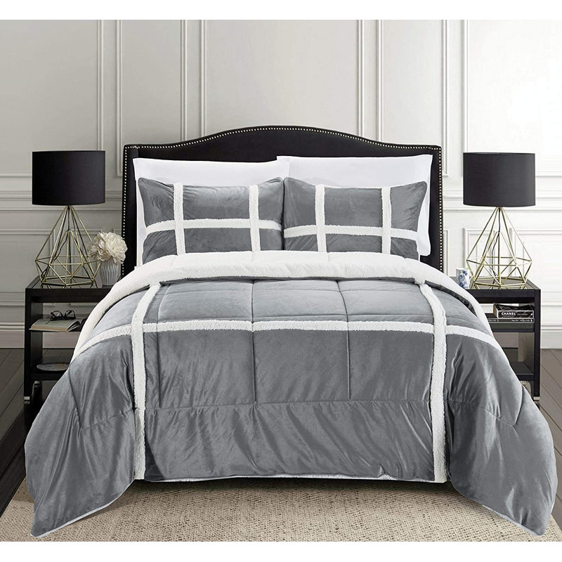 Ensemble d'édredon en microfibre 3 pièces Teter, Gris, Très grand