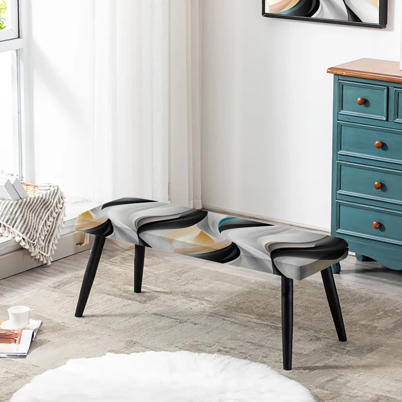 Monochrome Reflections III - Geometric Upholstered Black Bench
