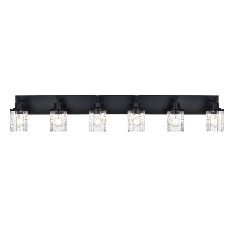 Éclairage de salle de bain 6 lumières, luminaire de salle de bain noir moderne sur miroir, luminaire industriel avec grille en verre transparent.