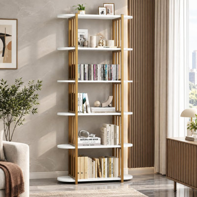 Bibliothèque vintage à 6 niveaux pour salon et bureau, blanche
