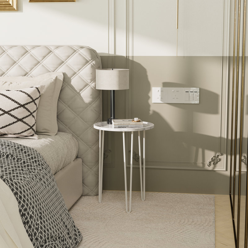 Table d'appoint moderne d'extérieur 21,5 po Dier, Miroir blanc, Blanc