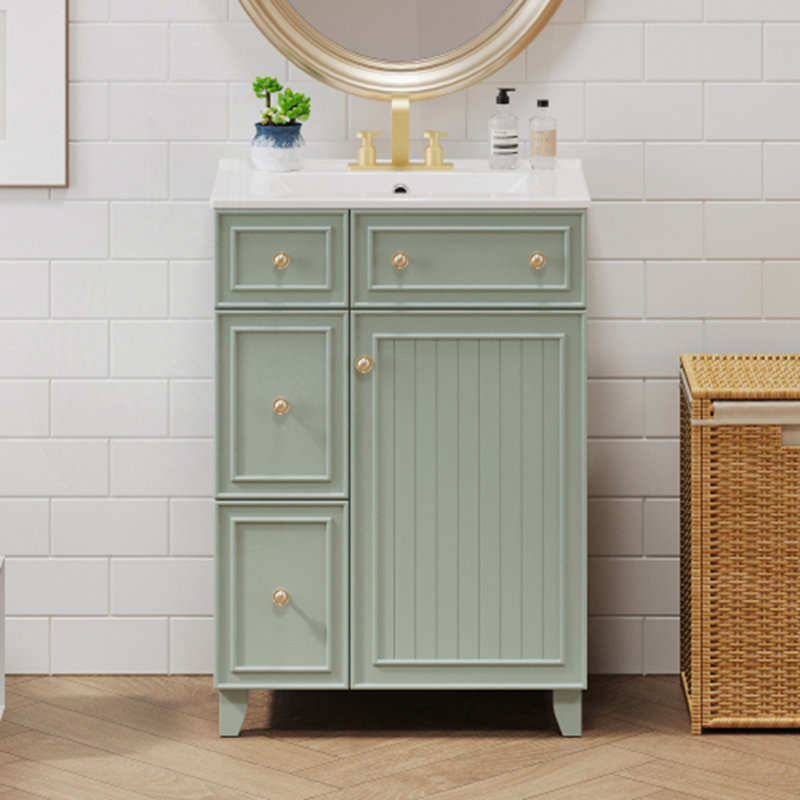 Meuble-lavabo 24 po avec lavabo en céramique, Vert/doré