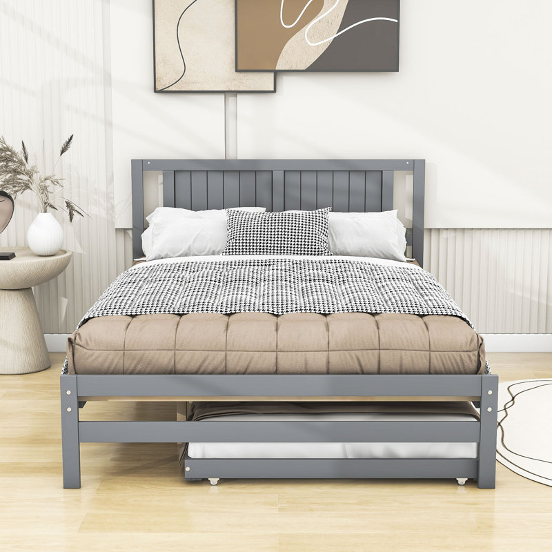 Daryna Full Size Wood Platform Bed with Trundle, Gray