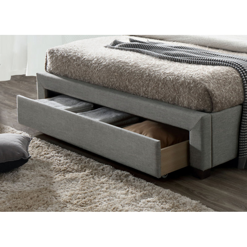 Lit plateforme à panneau de rangement tapissier, Très grand, Gris