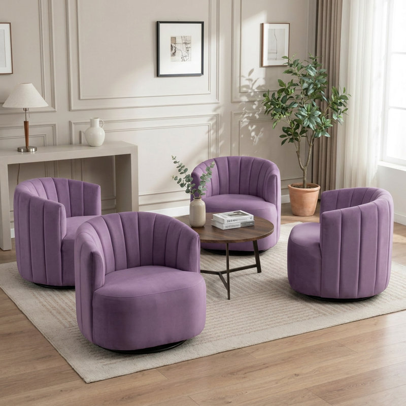 Fauteuil demi-tonneau pivotant en velours Stanford, Purple
