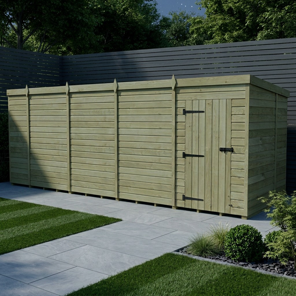 Total Sheds 18ft x 7ft Pent Garden Shed - Single Door - No Windows - Pressure Treated Timber - UK Manufactured