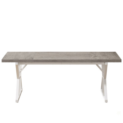 71" Farmhouse Dining Table For 6, Rustic Rectangular Kitchen Table With X-Trestle Metal Legs, Wood Top Dinner Table For Dining Room, Grey & White