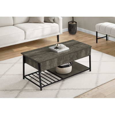 Table basse, L 42 po, cocktail, plateau relevable, rectangulaire, rangement, salon, stratifié bronze foncé, métal noir, contemporain, moderne