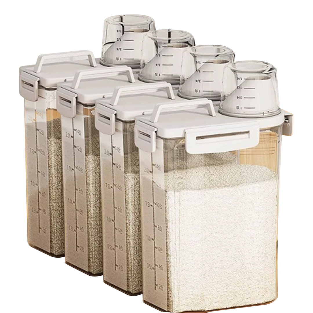 4 Pack Food Storage Container, Cereal Storage Dispenser with Measuring Cup