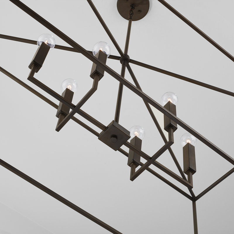 Dumas 6 - Light Dimmable Lantern Geometric Chandelier, Oiled Bronze