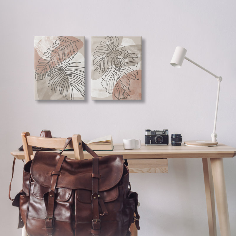 Ensemble d'art mural sur toile 2 pièces Natural Earth Tone Palms, design par Cat Thurman Designs, H 20 po x l 16 po
