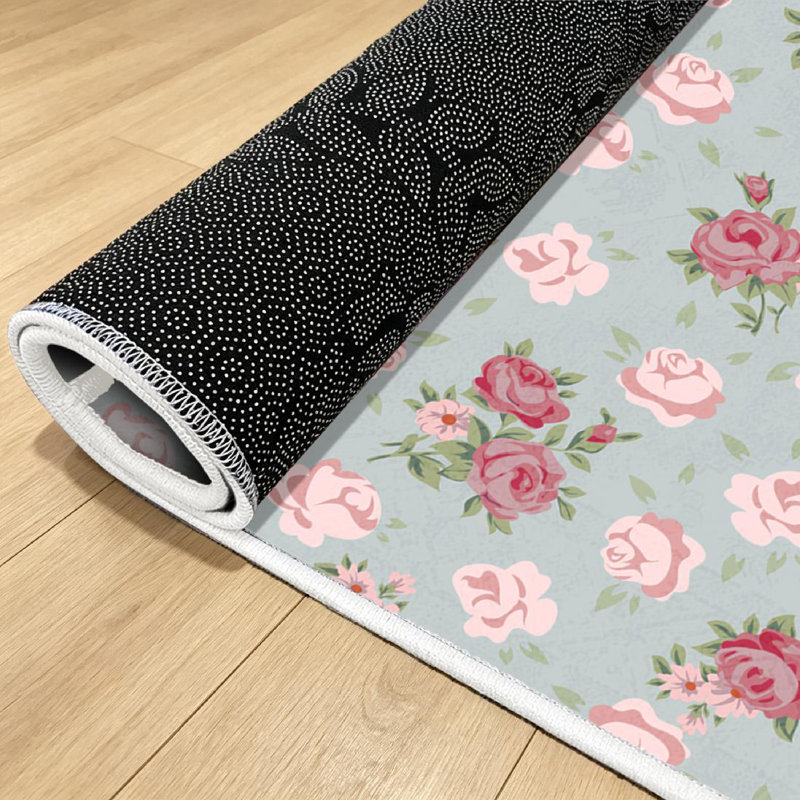Tapis rose lavable à la machine à motif floral rose rétro Shabby Chic