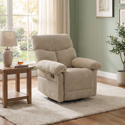 34'' Wide Modern Manual Swivel Rocker Recliner Chair Overstuffed Textured Fabric Glider Armchair 360° Swivel Rocking Recliner