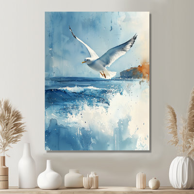 Watcher Seagull Above The Shore III - Modern Metal Art Print, Bird Metal Wall Art