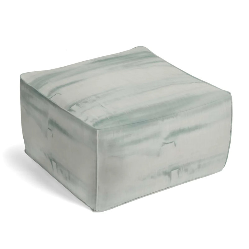 Upholstered Pouf, Gray/Olive Rayon/Viscose/Linen Blend