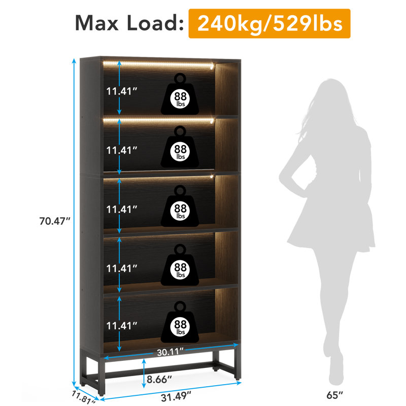 180cm H x 80cm W Standard Bookcase, Black