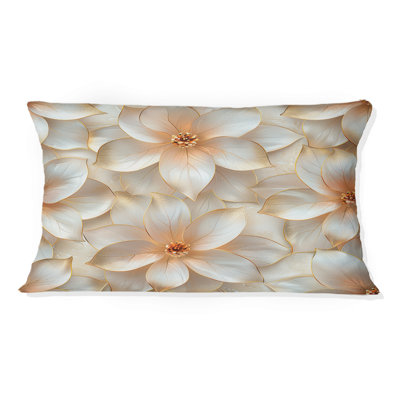 White Gold Flower Elegance I - Modern Lumbar Pillow