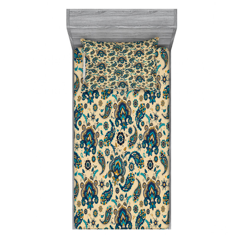 Microfiber Paisley Sheet Set, Twin XL Sheet Set with Fitted Sheet