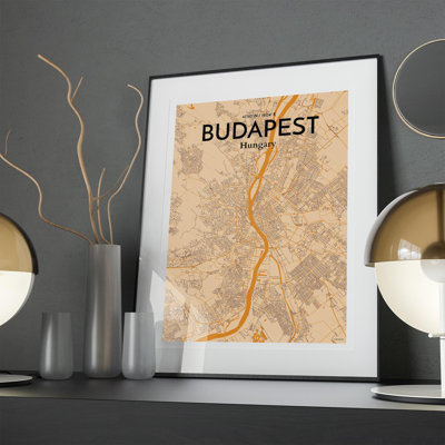 Budapest City Map in Vintage 1 Piece Wall Art