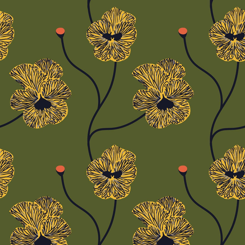 Papier peint Flourish, Non encollé, Olive canari, Faux Grasscloth