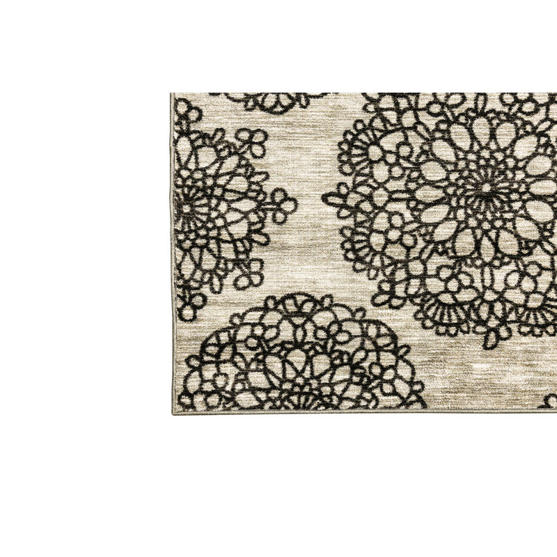 Tapis à motif floral gris foncé / noir Galpin, Rectangle 5 pi x 8 pi