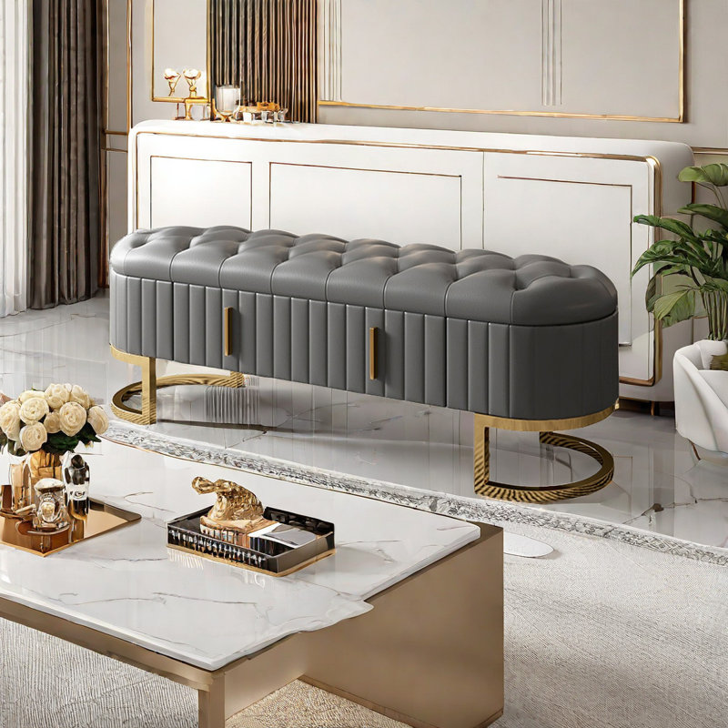 Furaha Upholstered Storage Bench, Dark Grey, 19.68” H x 70.86” W x 15.74” D