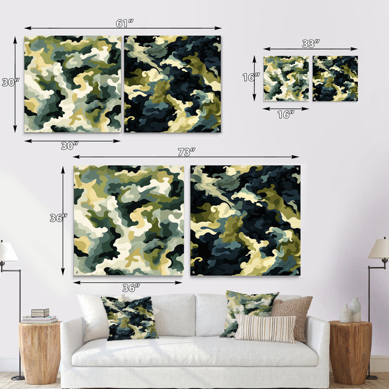 Cornesha - Ensemble de 2 peintures murales abstraites en acrylique, H 16 po x l 33 po