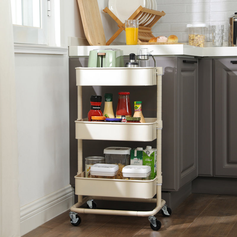 3-Tier Storage Trolley, Rolling Cart, Kitchen Storage Cart With Height Adjustable Shelves, Utility Cart With 2 Brakes, Easy Assembly, For Bathroom, Kitchen, Office