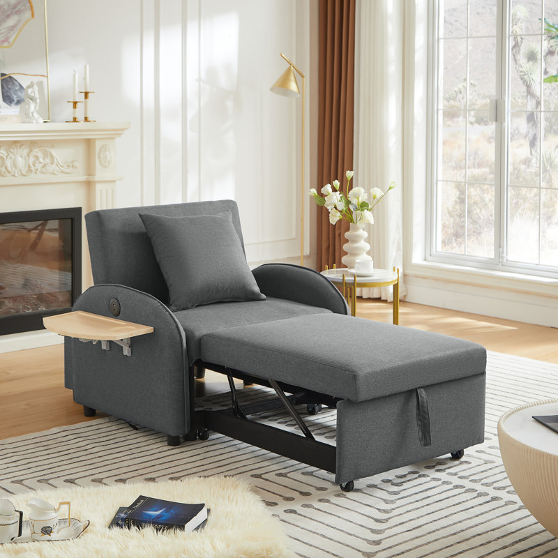 Fauteuil-lit convertible 3 en 1 avec lit escamotable, charge USB et de type C, table d'appoint rabattable, fauteuil inclinable réglable pour la chambre à coucher du salon