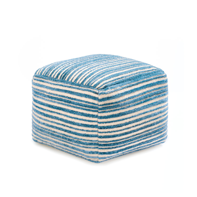 Maryann 16" Blue Upholstered Pouf Ottoman, Blue