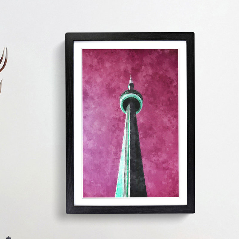 CN Tower In Toronto Canada Abstract - Single Picture Frame Painting on MDF, 87cm H x 62cm W x 2cm D, Black Framed