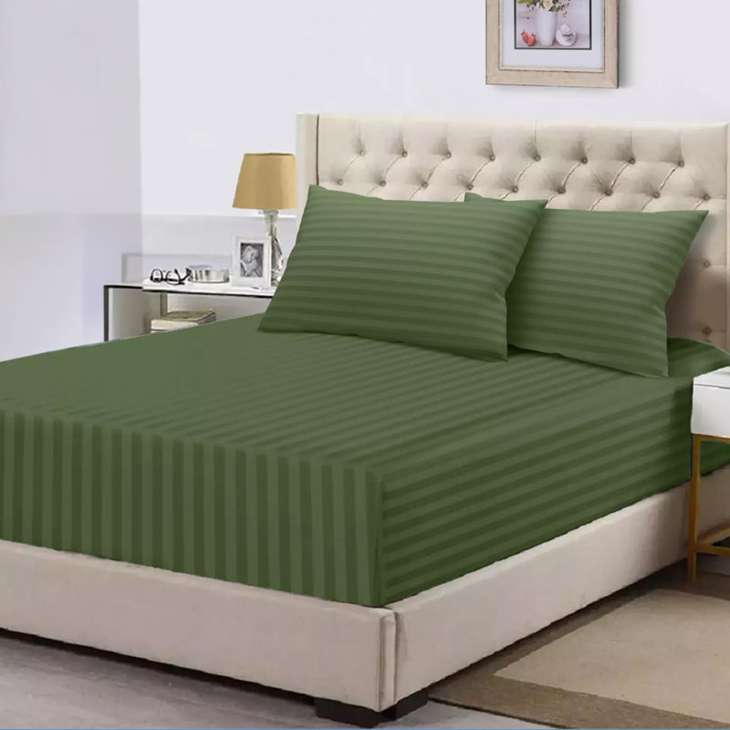 Spevek Soft & Cozy 40cm Extra Deep Pocket Microfiber Striped Fitted Sheet, Double (137 x 191 cm), Olive Green