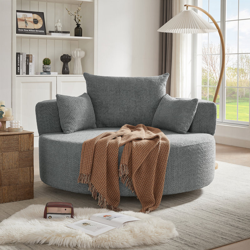 Chunni 360° Swivel Chenille Accent Chair with Removable Pillows, Gray, 26.9" H x 55.1" W x 55.1" D