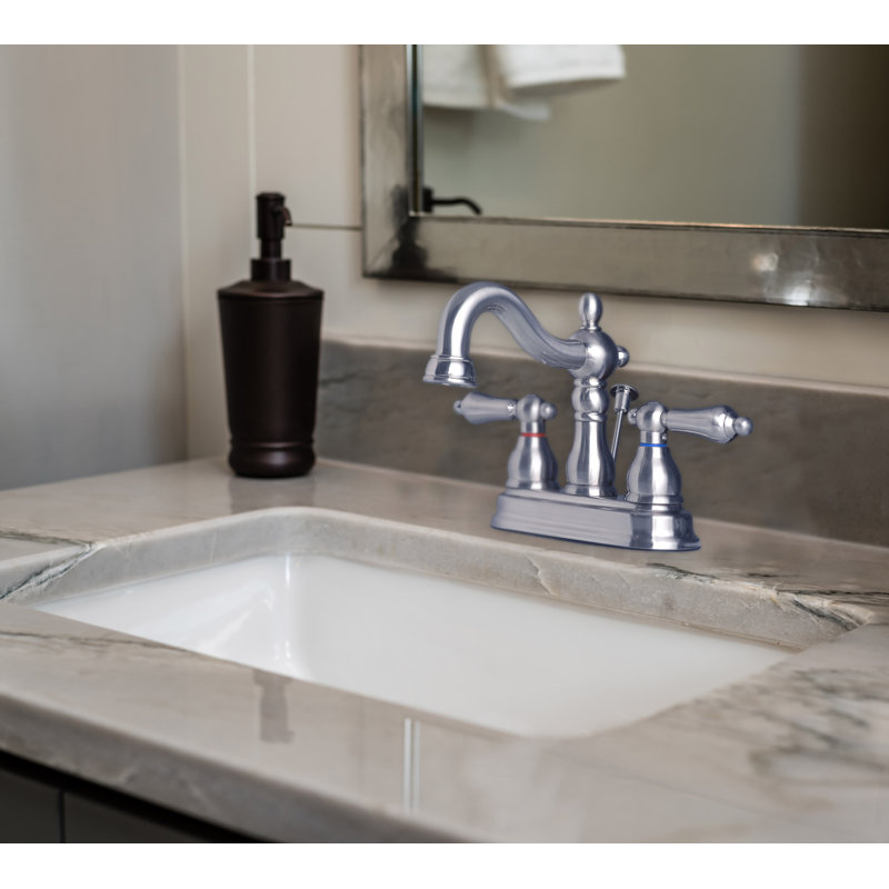 Two Handle Centerset Lavatory Faucet with Drain Assembly, Brushed nickel