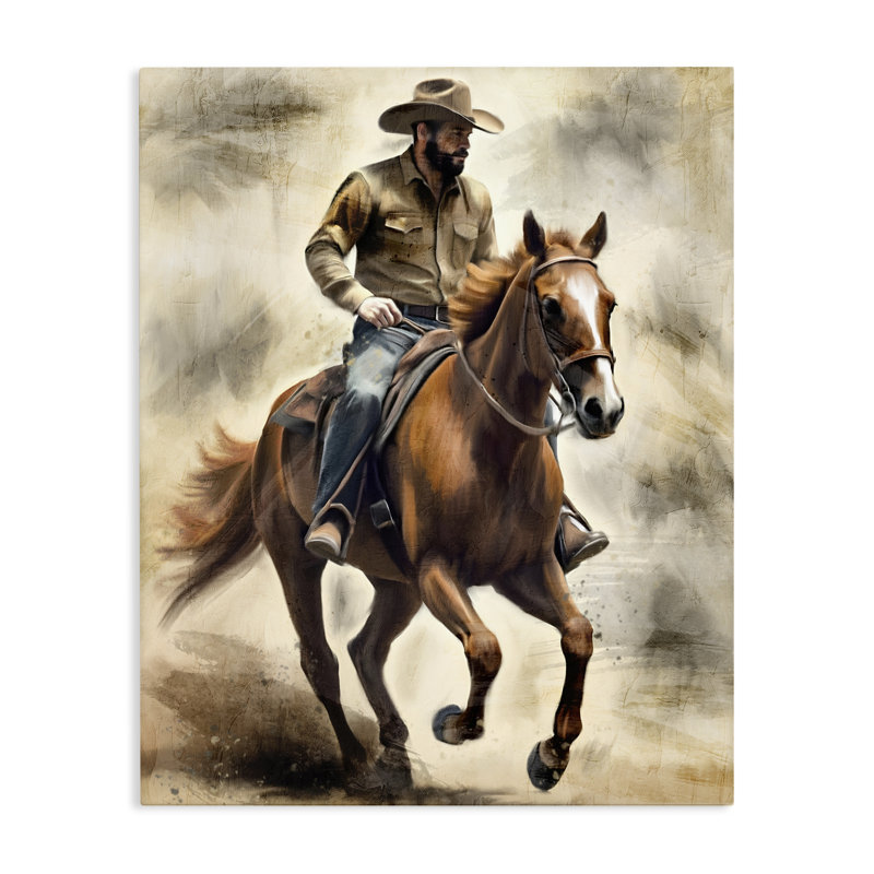Cheval galop et toile de cowboy, design par Kim Allen, H 20 po x l 16 po