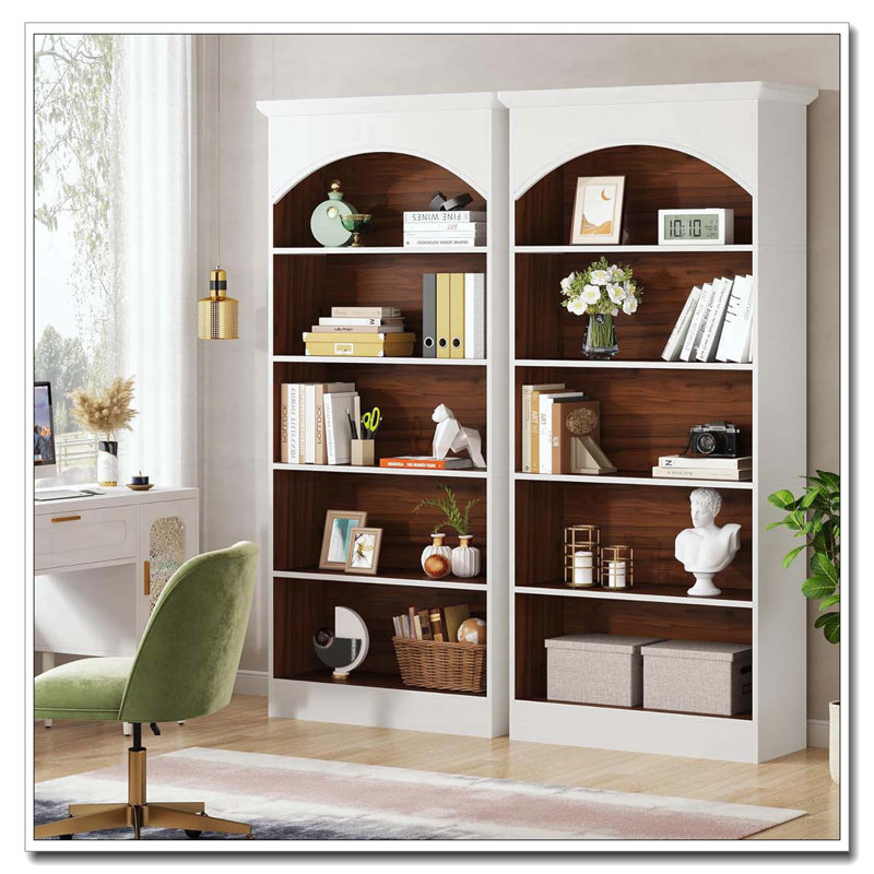 Bibliothèque vintage 70,86 "à 5 niveaux en chêne et blanc pour salon, bureau, chambre à coucher