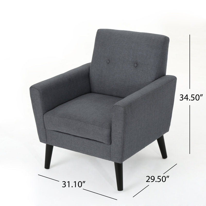  Fauteuil club moderne rembourré avec siège rembourré, dossier capitonné et pieds fuselés pour espaces de vie, gris clair
