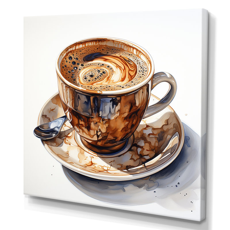 «Brown Coffee Cup Temptation III», art mural café, H 36 po x l 36 po x P 1,5 po