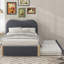 Lit plateforme tapissier avec pieds de support en bois et lit gigogne simple