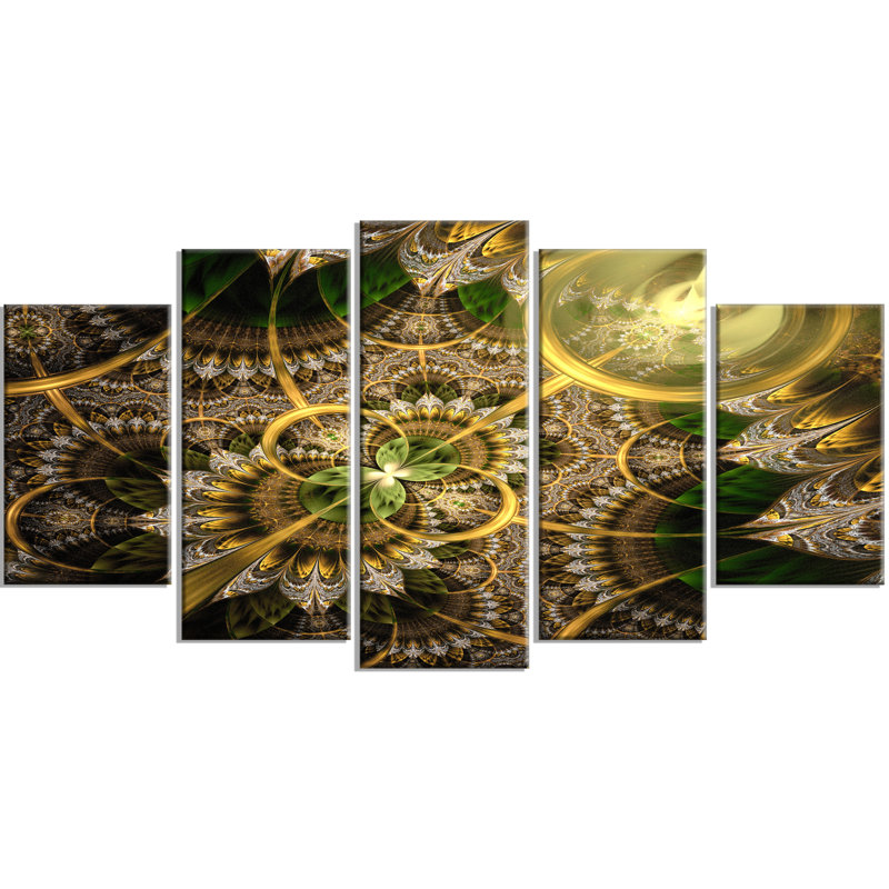 «Dark Green and Gold Fractal Flower», impression d'art graphique sur plusieurs pièces