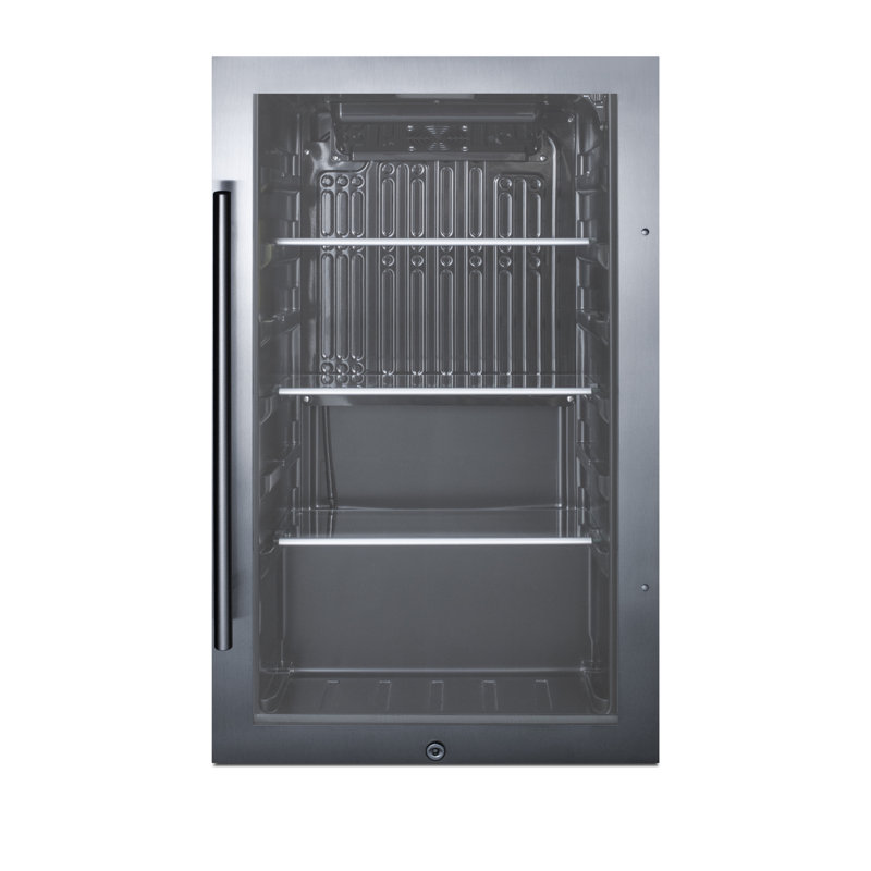 Compact Black Glass Undercounter Beverage Cooler with Stainless Steel Trim