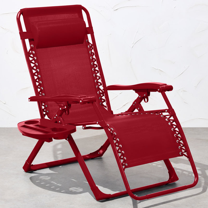 Monochromatic Zero Gravity Chair, Folding Patio Recliner W/Side Tray, Headrest, Ruby