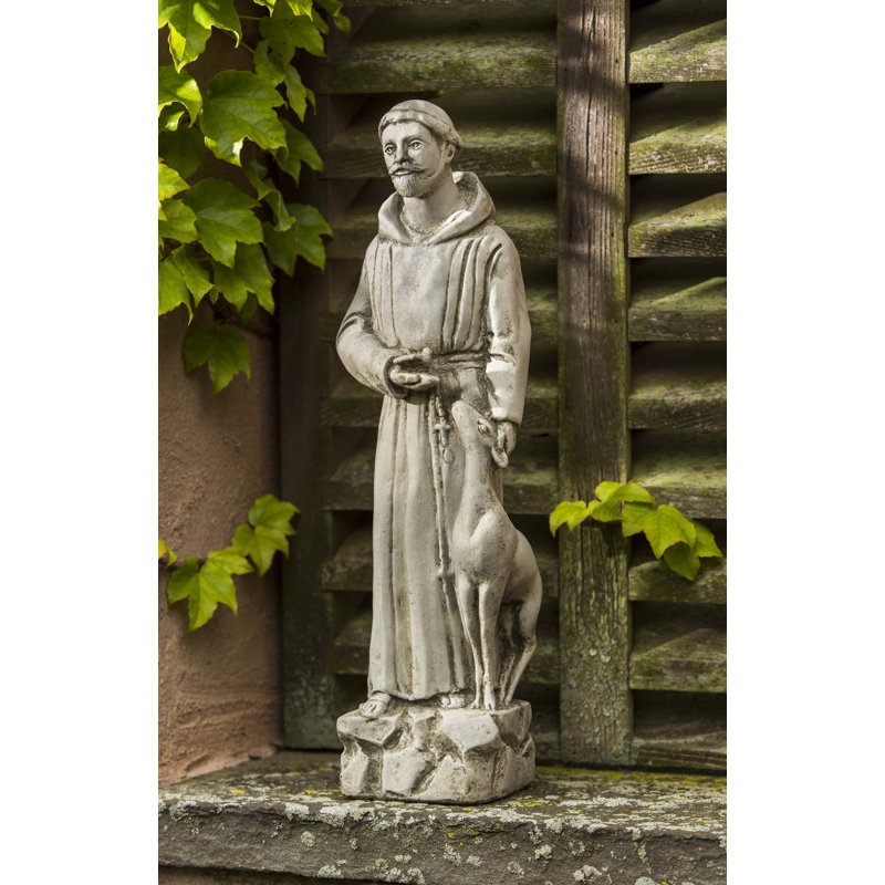 Statue de st. francis avec animal, Pierre calcaire vieillie