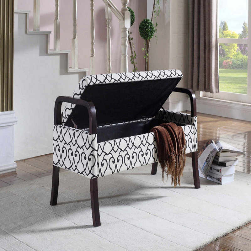 Banc de rangement à couvercle rabattable rembourré, Bleu, H 23,25 po x l 43,25 po x P 17,25 po