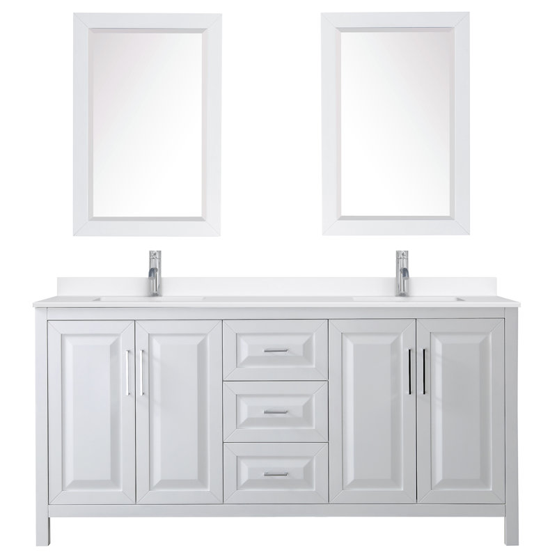 Daria 72 in. with Mirror Vanity, White Quartz, White, Polished Chrome