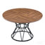 Une table de salle à manger circulaire d'un diamètre de 47,3 pouces, comprenant 4 plateaux de table en MDF grain de bois de noyer, des supports en métal en forme de sablier noir et une table de salle à manger de style industriel moderne pour 4 à 6 personnes.-129417351