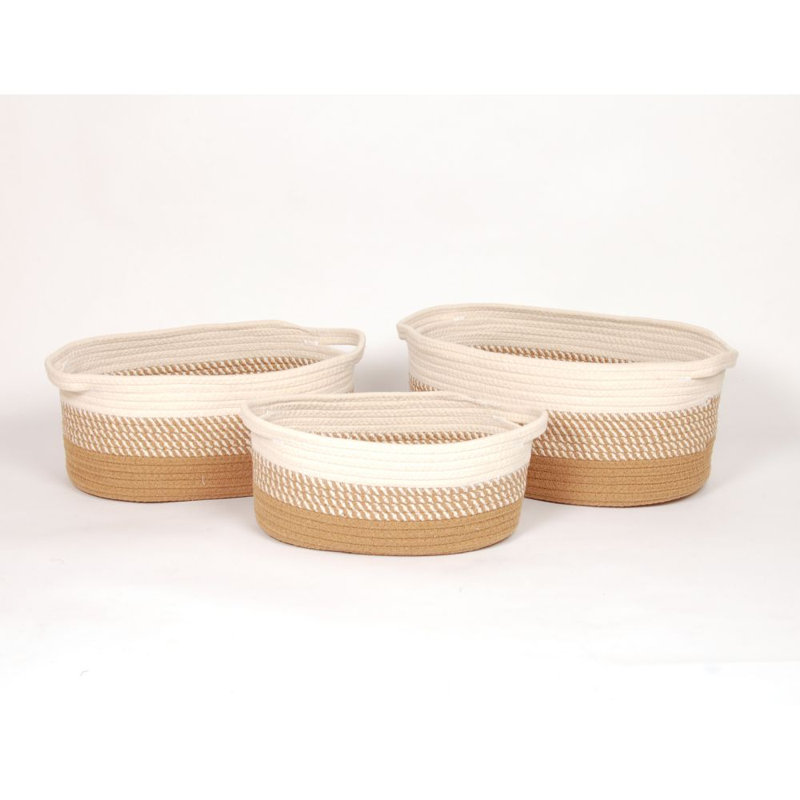 Panier de rangement ovale en coton S/3