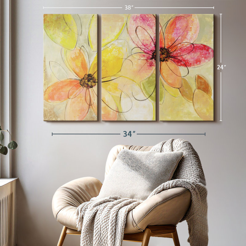 «Neon Floral I» sur toile, H 24 po x l 38 po x P 1,25 po